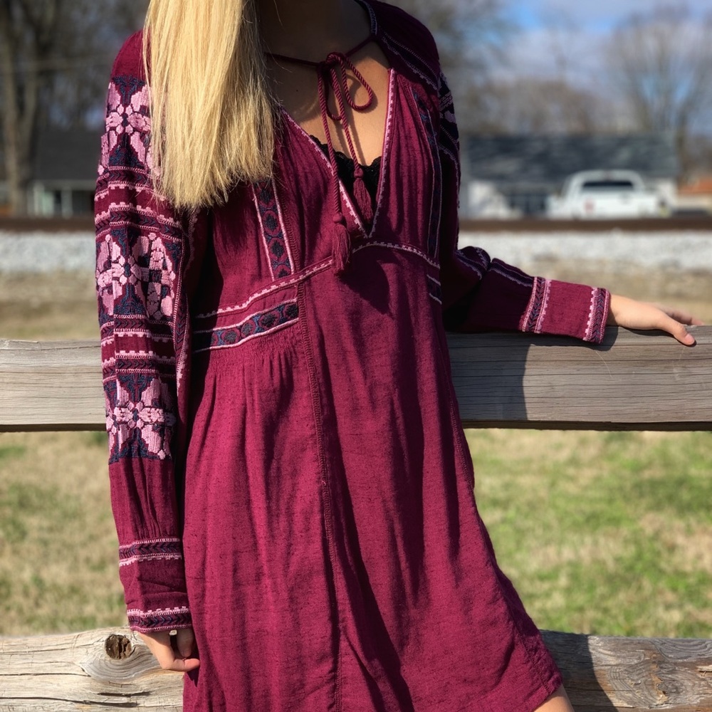 🔥FREE PEOPLE🔥All My Life Boho Mini Dress Wine XS NWT - Picture 9 of 11